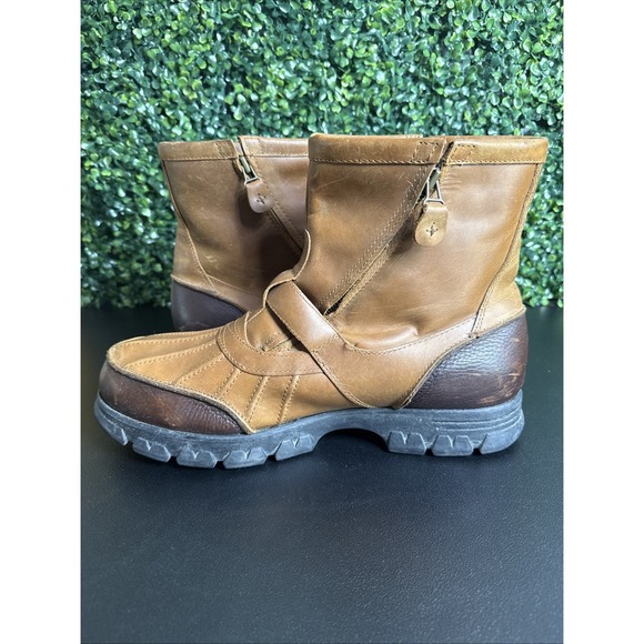 Polo Ralph Lauren Conquest Hi III Boots Mens 13 D Brown Leather Double Zip - Picture 11 of 13